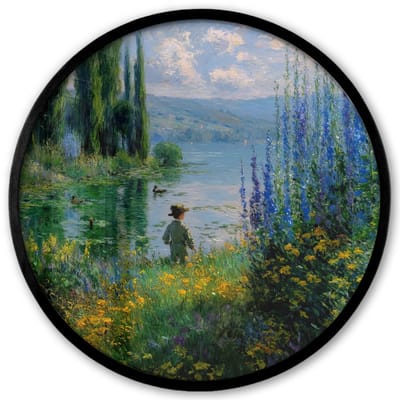 Poster in lijst Rond - Fotolijst 40x40 cm - Posters - Bloemen - Meer - Bergen - Groen - Ronde posterlijst zwart - Decoratie - Wanddecoratie woonkamer - Muurdecoratie slaapkamer