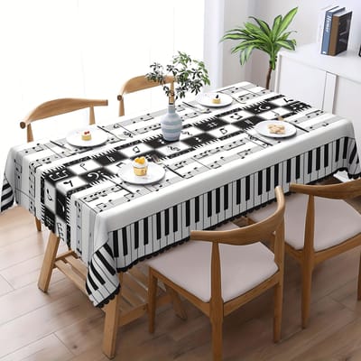 Pianomuzieknoot Print Tafelkleed Pianokamer Decor Muzikaal Thema Wasbaar Rechthoekig Tafelkleed Keuken Feest Eettafel Decor 90x140cm gray