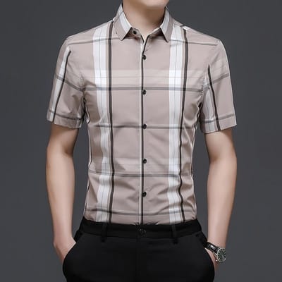 Zomer Nieuwe Heren Cardigan Top Simpel Casual Herenkleding Geruit Shirt Modieus Simpel Korte Mouw Herenkleding 4XL gray