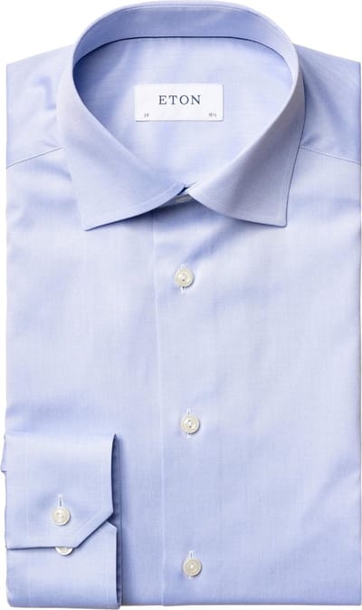 Eton Overhemd Uni Subtle Texture Signature Twill Brown Contrast Details Licht Blauw / male