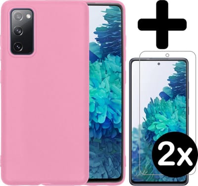 Hoesje - Met 2x Screenprotector - Geschikt voor Samsung Galaxy S20 FE - Sterk & Shockproof - Telefoon Hoes - Back Cover - Siliconen Case - Telefoonhoes - Lichtroze