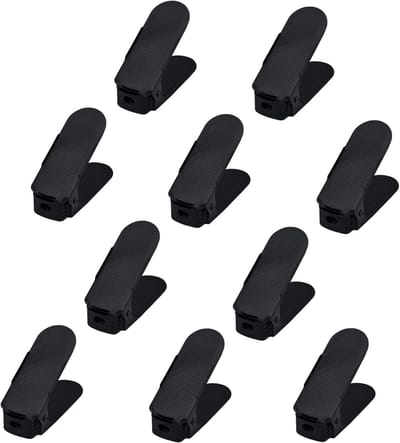 Famanu - 10 Pcs Adjustable Shoe Rack, PP Double Layer Shoe Organizer, Non-Slip Shoe Stacker, 3 Height Adjustable, Space Saving (Black, 10 Pieces)