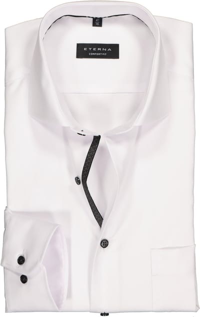 ETERNA comfort fit overhemd - niet doorschijnend twill heren overhemd - wit (zwart contrast) - Strijkvrij - Boordmaat: 40 (EU maat: M)