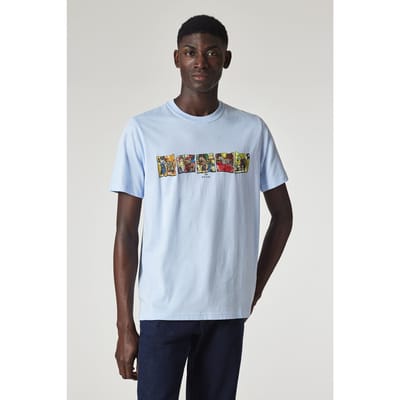 Paul Smith Mens Reg Fit Ss T Shirt Zebras Light Blue Maat: S | T-shirts met Print Outlet | Heren | Blauw