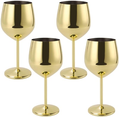 Cosensi- Wijnglazen 4 stuks 500ml - Roestvrij Staal - Onbreekbaar - Duurzaam - Voor Feest/Buiten - Glanzend Uiterlijk - Drinkbekers
