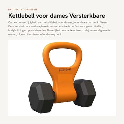 Dailygoods- Kettlebell - Halterclip - Draagbaar - Gewichtheffen - Fitnessaccessoire - 28 cm - Voor dames - Gewichtshandvat