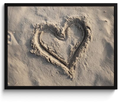 Poster in lijst - Fotolijst 80x60 cm - Posters - Hartvorm - Getekend - Beige - Zand - Posterlijst zwart - Decoratie - Wanddecoratie woonkamer - Muurdecoratie slaapkamer