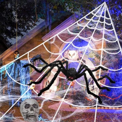 Dailygoods- Spinnenweb 5 x 4,8 m - Halloween Decoratie - Super Stretch - Tuin Versiering - Veiligheidswaarschuwing - Geschikt voor kinderen met begeleiding - Halloweendecoratie