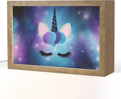 Nachtlampje 30x20 cm - Kinder lampje - Eenhoorn - Sterren - Blauw - Tafellamp kinderkamer - Slaapkamer lamp - Bedlamp kinderen - Kinderlampje stopcontact - Wandlamp babykamer - Nachtlampjes