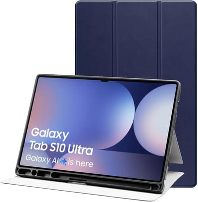 Tablet Hoes Geschikt voor Samsung Galaxy Tab S10 Ultra / S9 Ultra | Luxe Tri-Fold Book Case | Kunst Leren Bescherm Hoes | Standaard Functie | Blauw