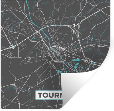 Muurstickers - Sticker Folie - Stadskaart – Grijs - Kaart – Tournai – België – Plattegrond - 100x100 cm - Plakfolie - Muurstickers Kinderkamer - Zelfklevend Behang XXL - Zelfklevend behangpapier - Stickerfolie