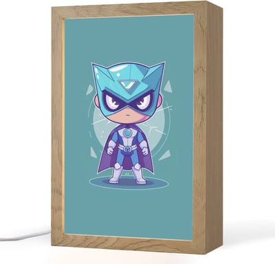 Nachtlampje 20x30 cm - Kinder lampje - Superheld - Blauw - Jongens - Tafellamp kinderkamer - Slaapkamer lamp - Bedlamp kinderen - Kinderlampje stopcontact - Wandlamp babykamer - Nachtlampjes