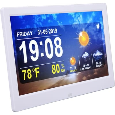 WIFI Weerklok 10 inch 100-240V Wit Datum Tijd Temperatuur Vochtigheid Kleurenscherm Wekker met Afstandsbediening blue