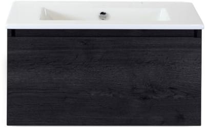 Frozen Badmeubelset 80 cm - Greeplijst in Kleur - Black Oak - Keramische Wastafel Wit Zonder Kraangat