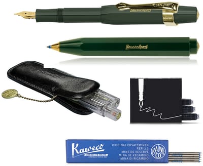 Kaweco - Cadeau - pennenset- (6delig) - Etui - Vulpen Extra Fine met Clip - Balpen - Groen - Inktpatronen - Balpenvullingen Blauw Medium