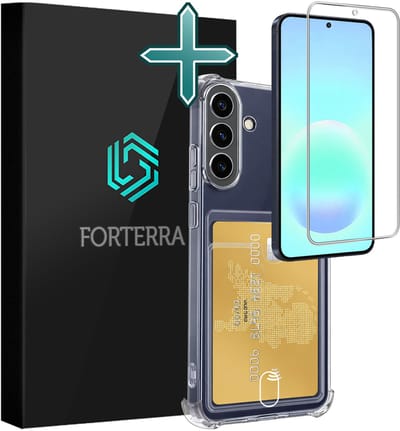 Hoesje Geschikt voor Samsung Galaxy A57 - Met Screenprotector - Pashouder - Kaarthouder - Back Cover - Telefoon Hoes Shockproof - Siliconen Case - Shock Proof - Pasjes Houder - Transparant