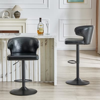 FloraGrace Barkruk – Set Van 2 Hoogte Verstelbare En 360° Draaibare Barstoelen – Met Rugleuning En Voetsteun – Voor Keuken Of Bar – Kunstleer – Zwart
