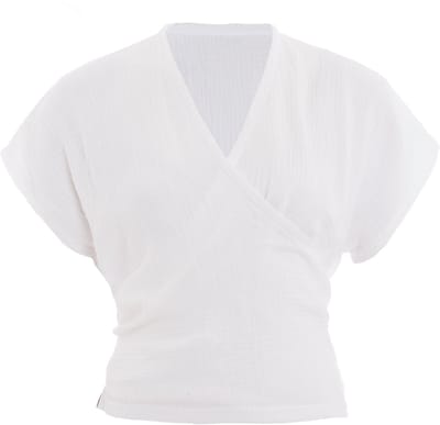 Knit Factory Dani Dames Wikkeltop - Mousseline Top - Duurzame Damestop van 100% Ecologisch Katoen - Op 2 manieren te dragen - Woolwhite - 36/42