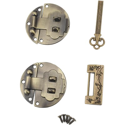 2 Sets Zinklegering Overvalslot met Schroeven Vintage Hangslot Decoratieve Slotset voor Handwerk Houten