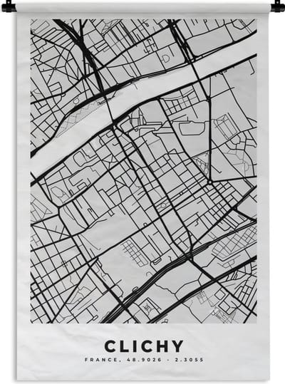 Wandkleed - Wanddoek - Stadskaart - Frankrijk - Kaart - Clichy - Plattegrond - 120x180 cm - Wandtapijt