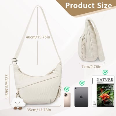 Crossbody Bag dames schoudertas, halve maan crossbody tas, corduroy tas, casual schoudertas, hobo halve maan tas met verstelbare schouderriem, buiktas dames voor werk, reizen, dagelijks gebruik