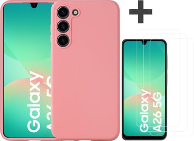 Hoesje geschikt voor Samsung Galaxy A26 hoesje zacht siliconen met 3 Stuks gehard glas Screenprotectors- Arara backcover - Roze