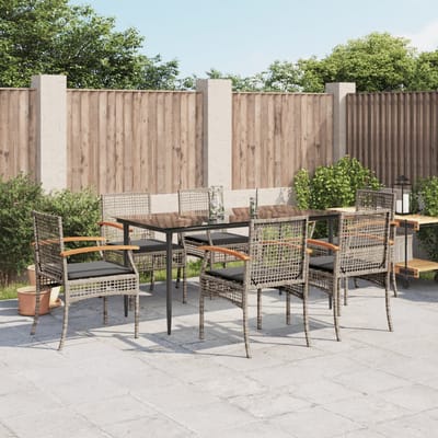 vidaXL - 7-delige - Tuinset - met - kussens - poly - rattan - grijs