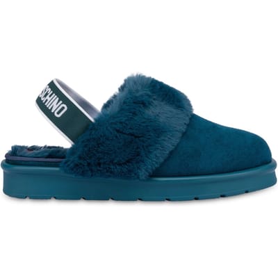 Moschino Velour Mule Elastic Logo Band Green Maat: 35 | Slippers Outlet | Dames | Groen