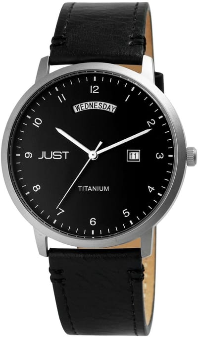 JUST herenhorloge echt leer Fanis, datumweergave