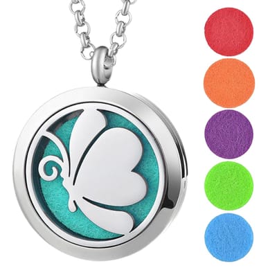 Geurketting Vlinder | Ketting 60CM met aroma therapie medaillon | Geur hanger met vlinder 30mm voor parfum en etherische olie