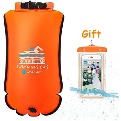 Sac Sec Gonflable Imperméable 20L pour Natation avec Pochette Téléphone Bouée Ouverte Flotteur de Remorquage Double Airbags Pour Sports Nautiques orange