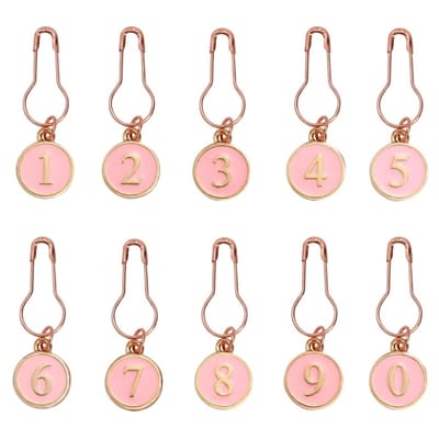 Roze goudkleurige stekenmarkeerders brei markeerders set 10 stuks met nummers 0-9 ronde hangers kalebas sluiting brei accessoires