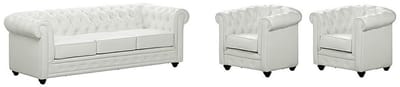 Vente-unique Driezitsbank en 2 fauteuils CHESTERFIELD van kunstleer - Wit
