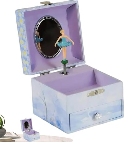 Muzieksieradendoos Meisjes - Opbergdoosje Muziek - Sieraden Opbergen - Met Uitneembare Lade - 10.6 x 10.6 x 8.5 cm - Meerkleurig