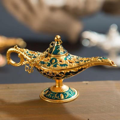 12 cm(4,7 )Klassiek Zeldzaam Holle Legende Aladdin Magische Geest Lampen Rookwaren Branders Retro Wens Olie Lamp Huisdecoratie Cadeau