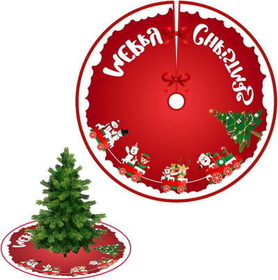 Ronde Kerstboomrok met Santa Claus en Sneeuwman Patroon - 90 cm Decoratieve Boomdeken voor Kerstversiering en Feestelijke Sfeer