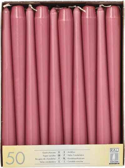 Kandelaarkaarsen Ø 2,2 x 25 cm - Oudroze - 50 Stuks voor Elegante Tafeldecoratie
