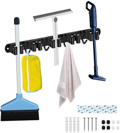 Dailygoods - Broom Holder - Broomhouder - Ruimtebesparend - Rvs - Tuinaccessoires - Muurbevestiging - Geschikt voor huishoudelijk gebruik - 5 slots en