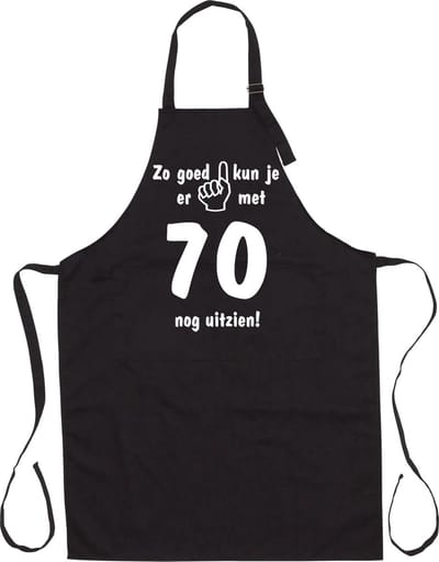 Mijncadeautje - Luxe Keukenschort - Zo goed kun je er uitzien 70 jaar - Unisex - Zwart - Leeftijd
