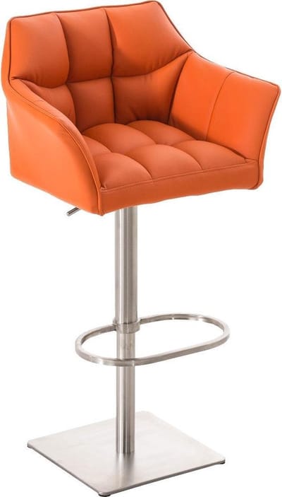CLP Barkruk Damaso met kunstleren bekleding, 360 graden draaibaar, traploos in hoogte verstelbaar, tot 240 kg roestvrij staal/oranje