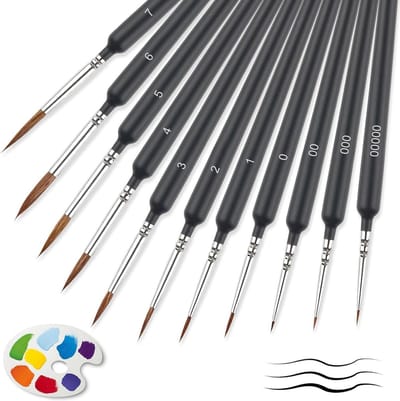 longziming -Penselset - Fijne Kwasten Set - Kunstbenodigdheden - Precisie Schilderen - Detailwerk Uitvoeren - Geitenhaar - Splintervrij Hout - Antislip Grip - Veelzijdig Toepasbaar - 11 Stuks