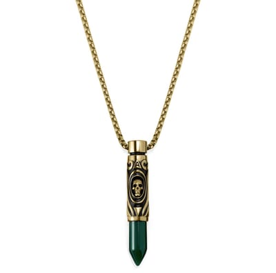 Rico Goudkleurige Ketting met Kogelhanger van Groene Onyx met Schedel