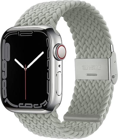 Stravo Gevlochten Nylon Bandje - Geschikt voor Apple Watch 42mm (Series 11/10), 41mm (Series 9/8/7), 40mm (Series 6/5/4/SE 1/2/3), 38mm (Series 3/2/1) - Verstelbaar elastisch Apple Watch Horlogebandje met gesp - Grijs