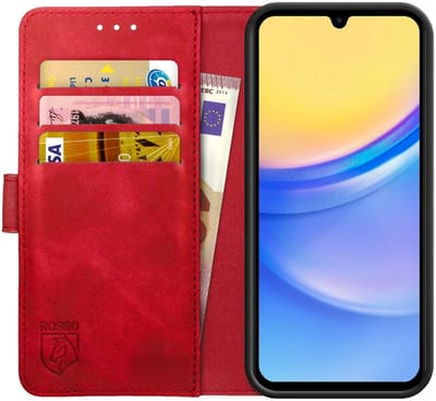 Rosso Element Book Case Wallet Hoesje Geschikt voor Samsung Galaxy A15 | Portemonnee | 3 Pasjes | Magneetsluiting | Stand Functie | Rood