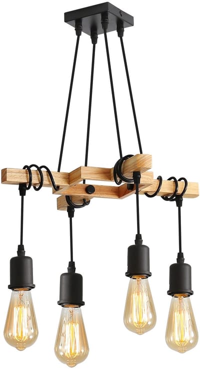 Jently hanglamp - hanglampen eetkamer - pendellamp - industriële hanglamp - plafondlamp - kroonluchter - vintage - hout - zwart