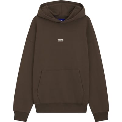 Hugo Heren Logo Katoen Overhead Relaxed Fit Hoodie (Donkerbruin)