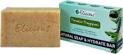 Elicious® - Natuurlijke Zeep - Tempelbloem - Frangipani - Handgemaakte Zeep - Biologisch Afbreekbaar - Handzeep - Douchezeep - Halal - Plasticvrij - Alcoholvrij - Vegan - Dierproefvrij - 100gr