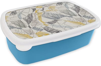 Broodtrommel Blauw - Lunchbox - Brooddoos - Line Art - Jungle - Patronen - Goud - 18x12x6 cm - Kinderen - Jongen