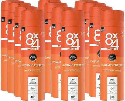 8 x 4 Deospray Men - Dynamic Energy - Deodorant - Energieke & Frisse Geur - 150 ml - Voordeelverpakking - 12 stuks