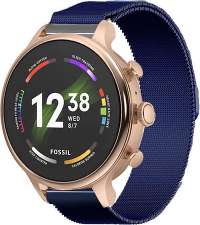 Strap-it Milanees RVS bandje - geschikt voor Fossil Gen 5e - 42mm / Gen 6 - 42mm dames modellen - Huawei Watch GT 4 / 5 - 41mm / GT 5 Pro - 42mm - Withings ScanWatch 2 - 38mm / ScanWatch Light / Steel HR - 36mm - Blauw